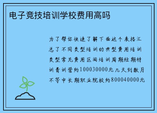 电子竞技培训学校费用高吗